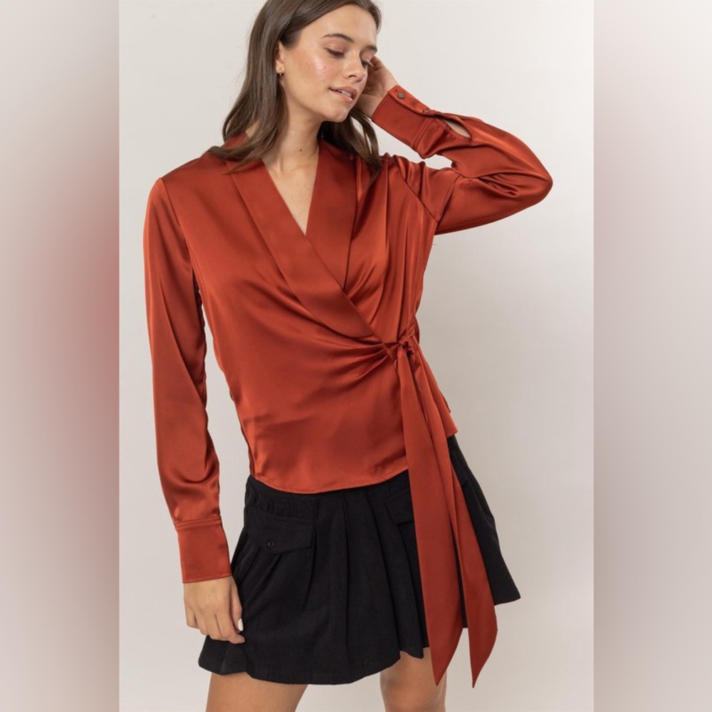 #114 Keri Satin Wrap Blouse